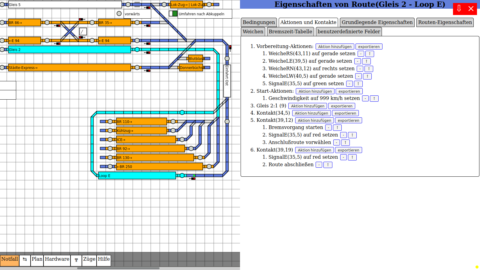 Fahrstraßen-Eigenschaften